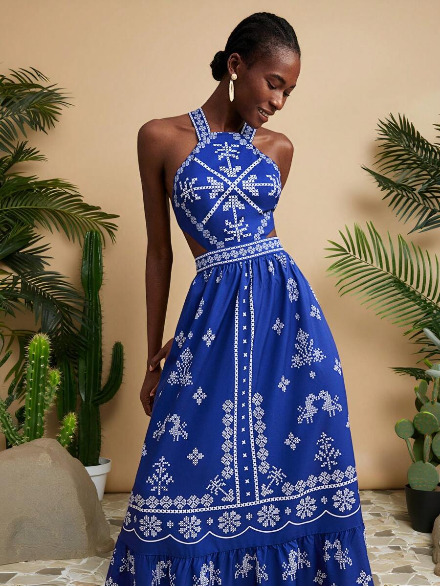 Travachic Summer Blue And White Floral Print Dress