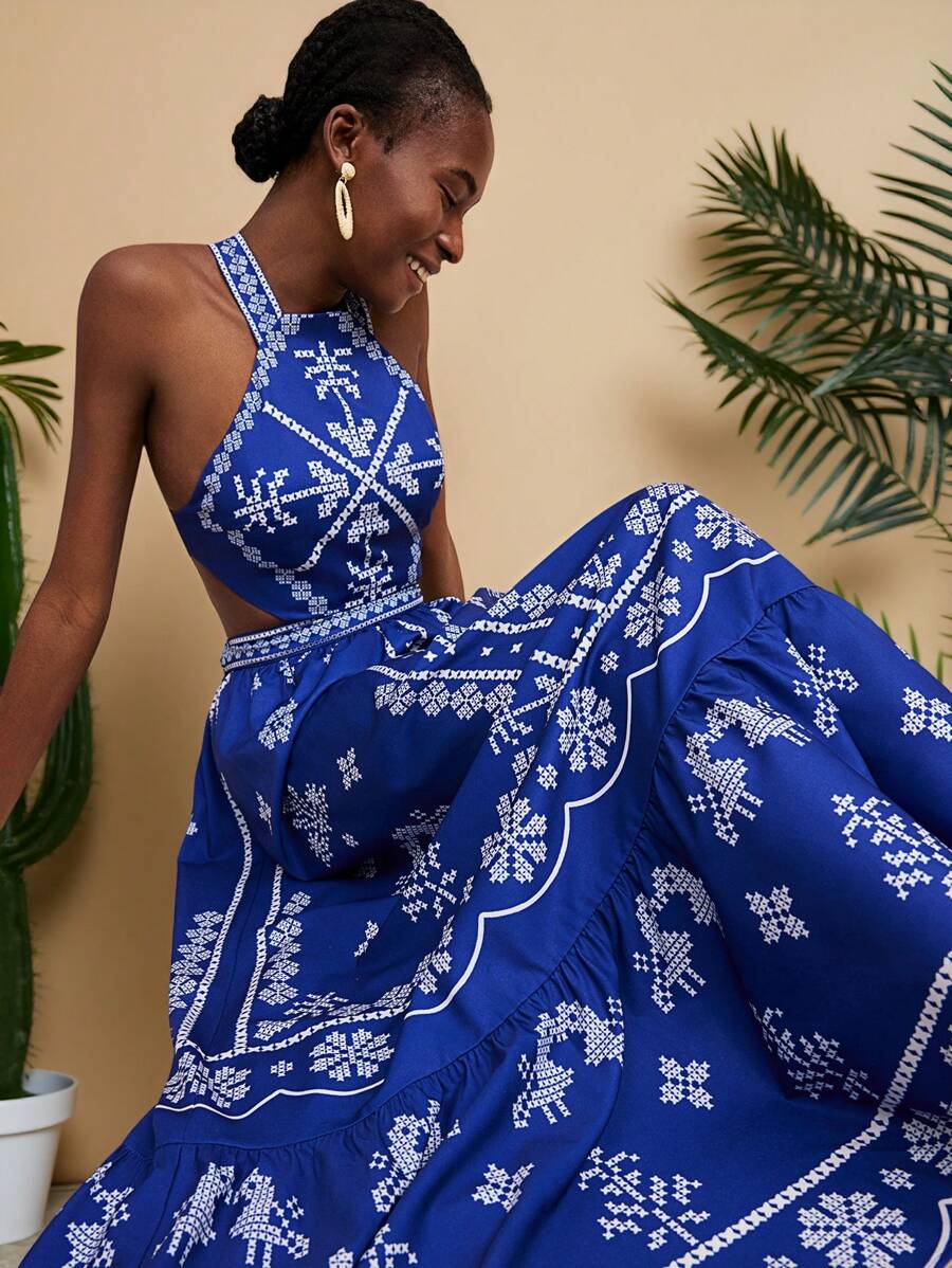 Travachic Summer Blue And White Floral Print Dress