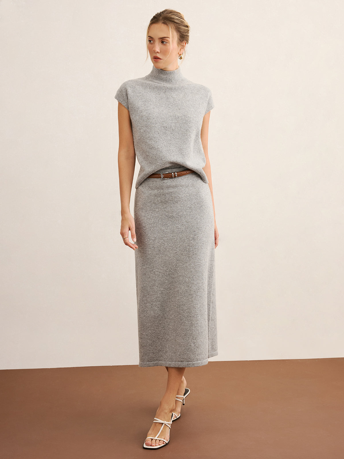 Mock Neck Knit Top & Midi Skirt Set