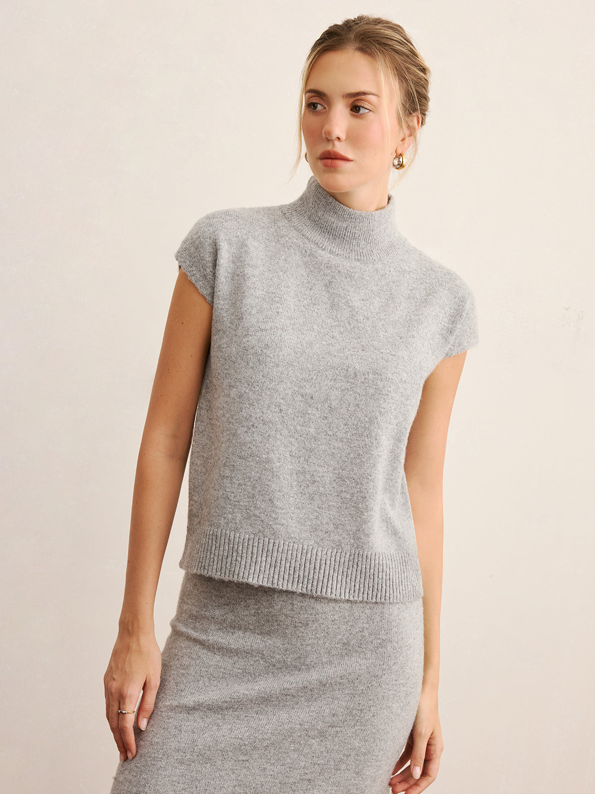 Mock Neck Knit Top & Midi Skirt Set