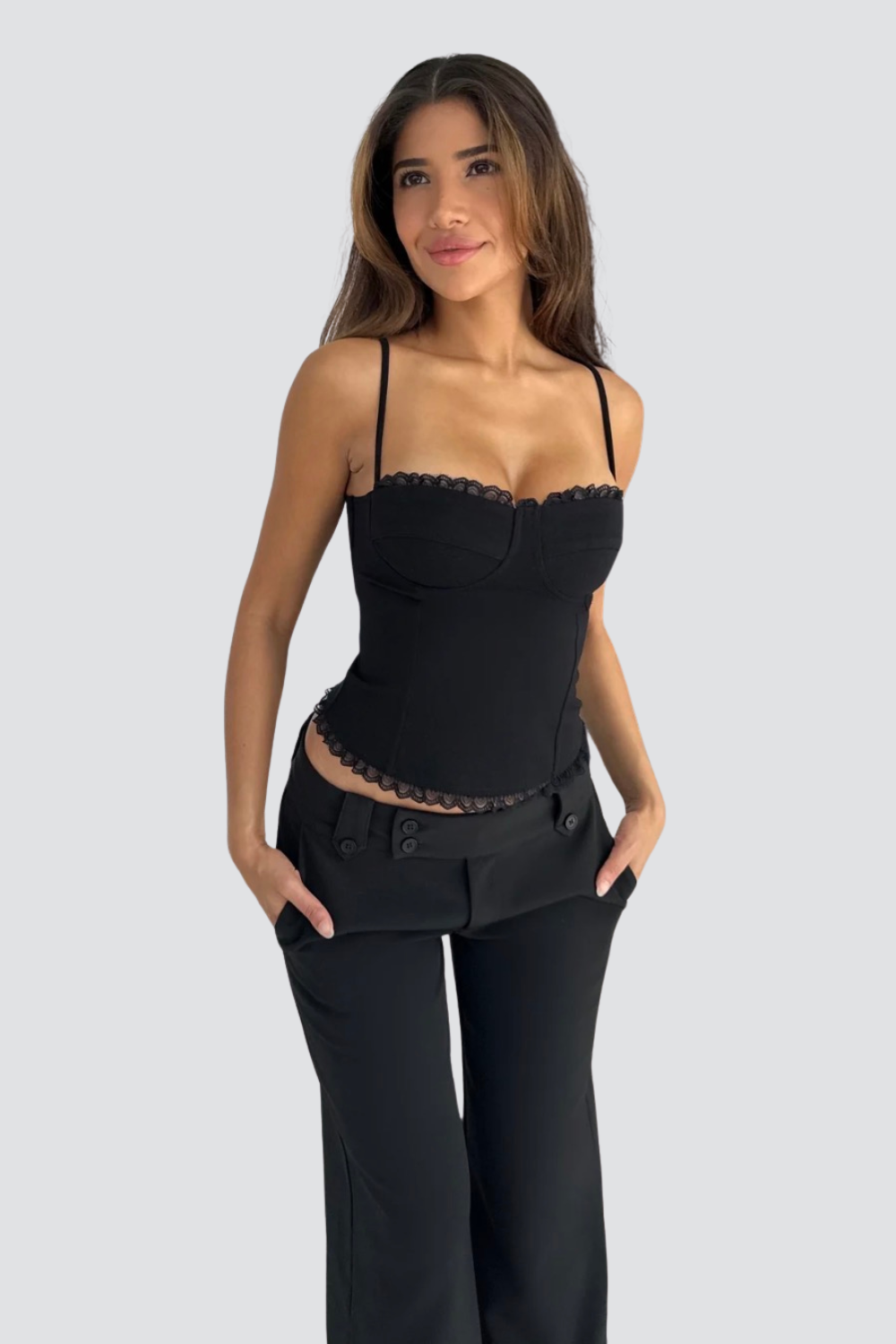 KAYO | BLACK LACE-TRIMMED CAMI CORSET