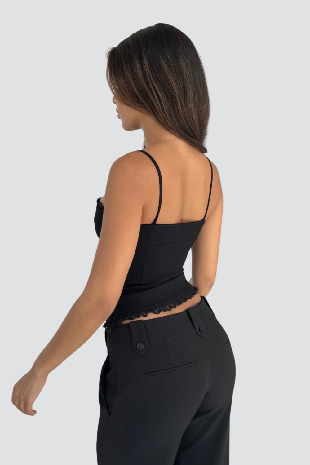 KAYO | BLACK LACE-TRIMMED CAMI CORSET