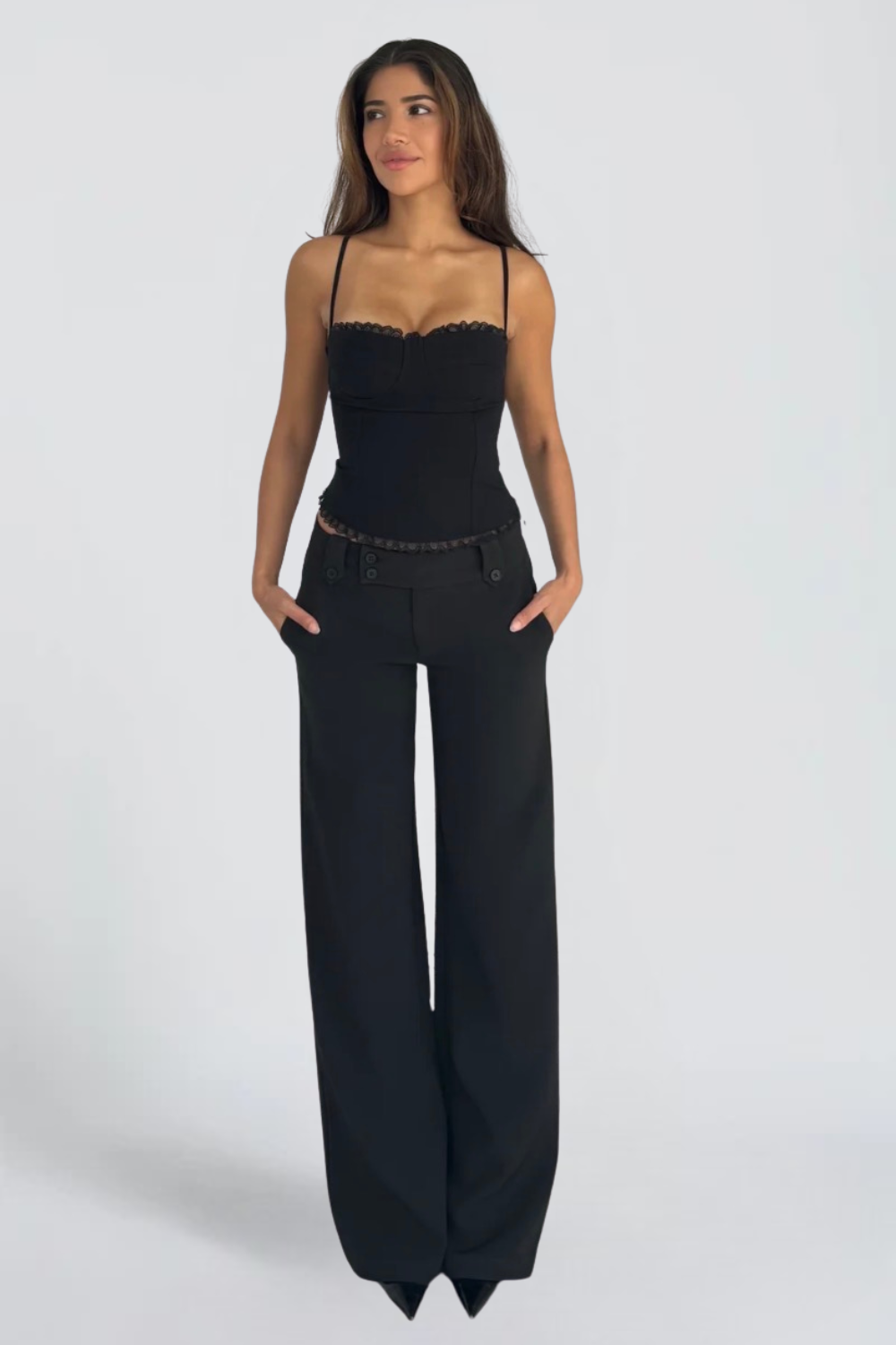KAYO | BLACK LACE-TRIMMED CAMI CORSET